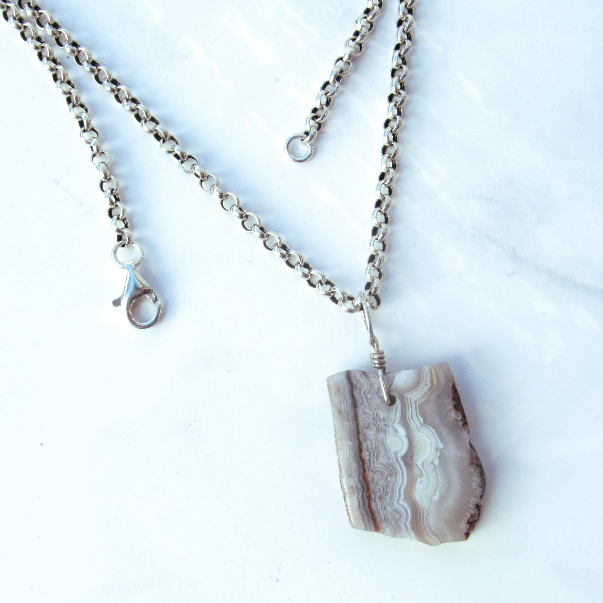 Crazy Lace Agate gemstone on Sterling Silver Chain