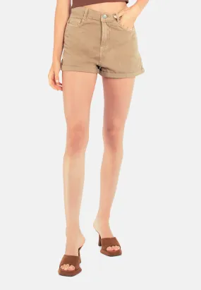 Cream Basic Upturn Hem Shorts