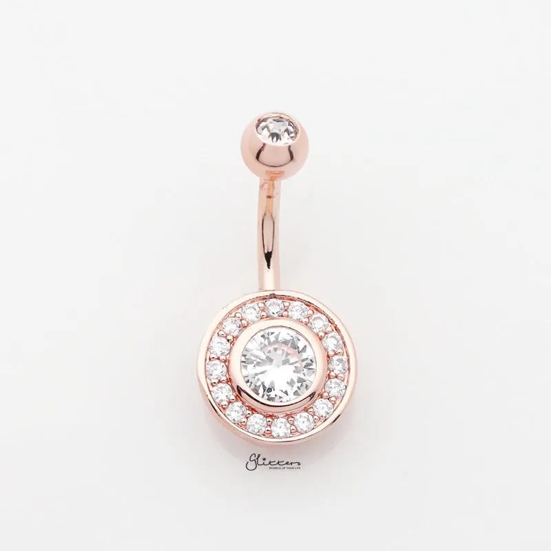 CZ Center Multi Gem Paved Circular Belly Button Navel Ring - Rose Gold