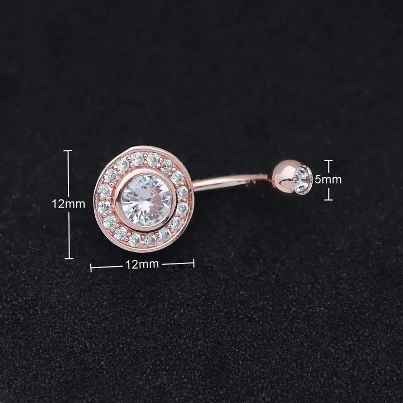 CZ Center Multi Gem Paved Circular Belly Button Navel Ring - Rose Gold