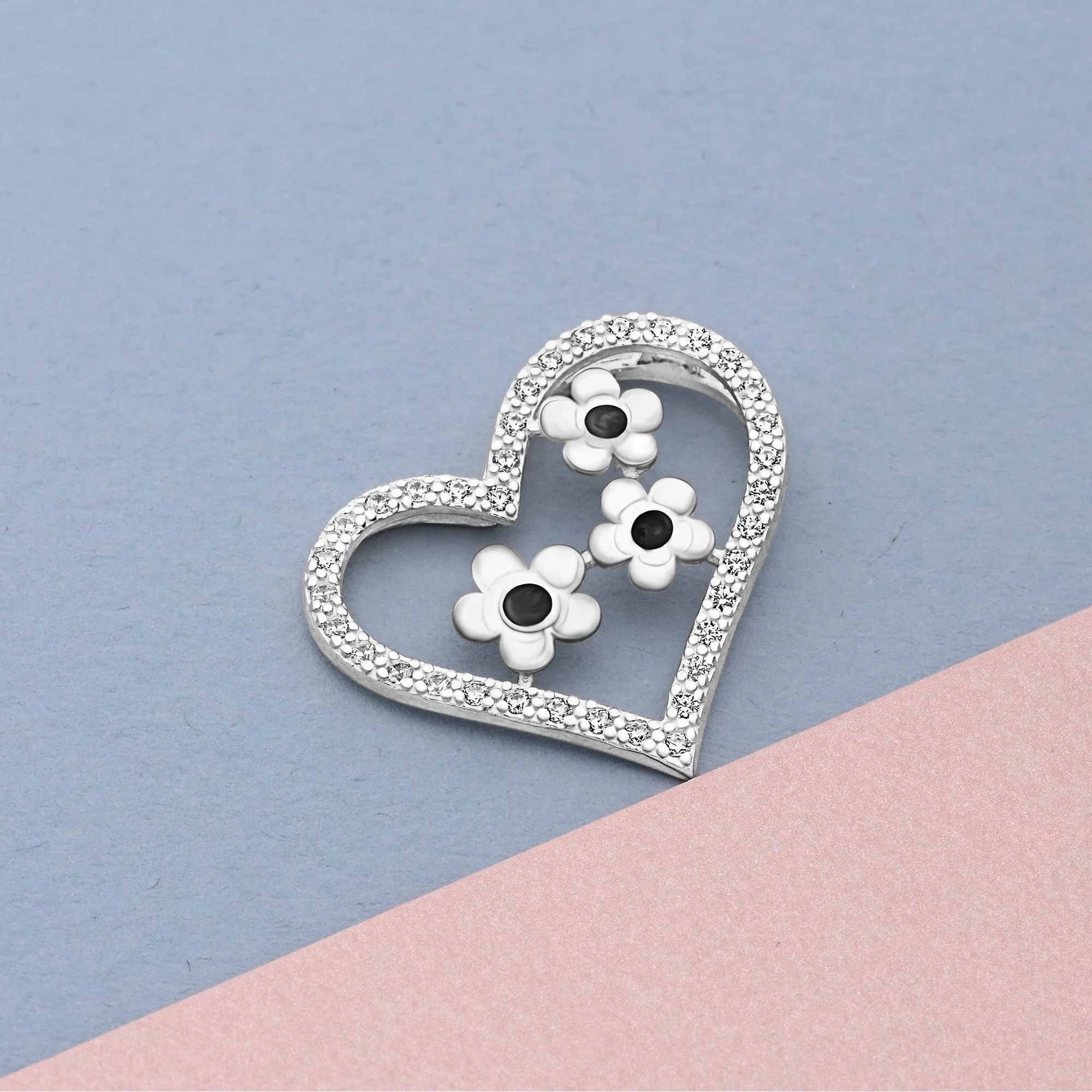 CZ Open Heart Flower Pendant Sterling Silver