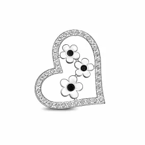 CZ Open Heart Flower Pendant Sterling Silver