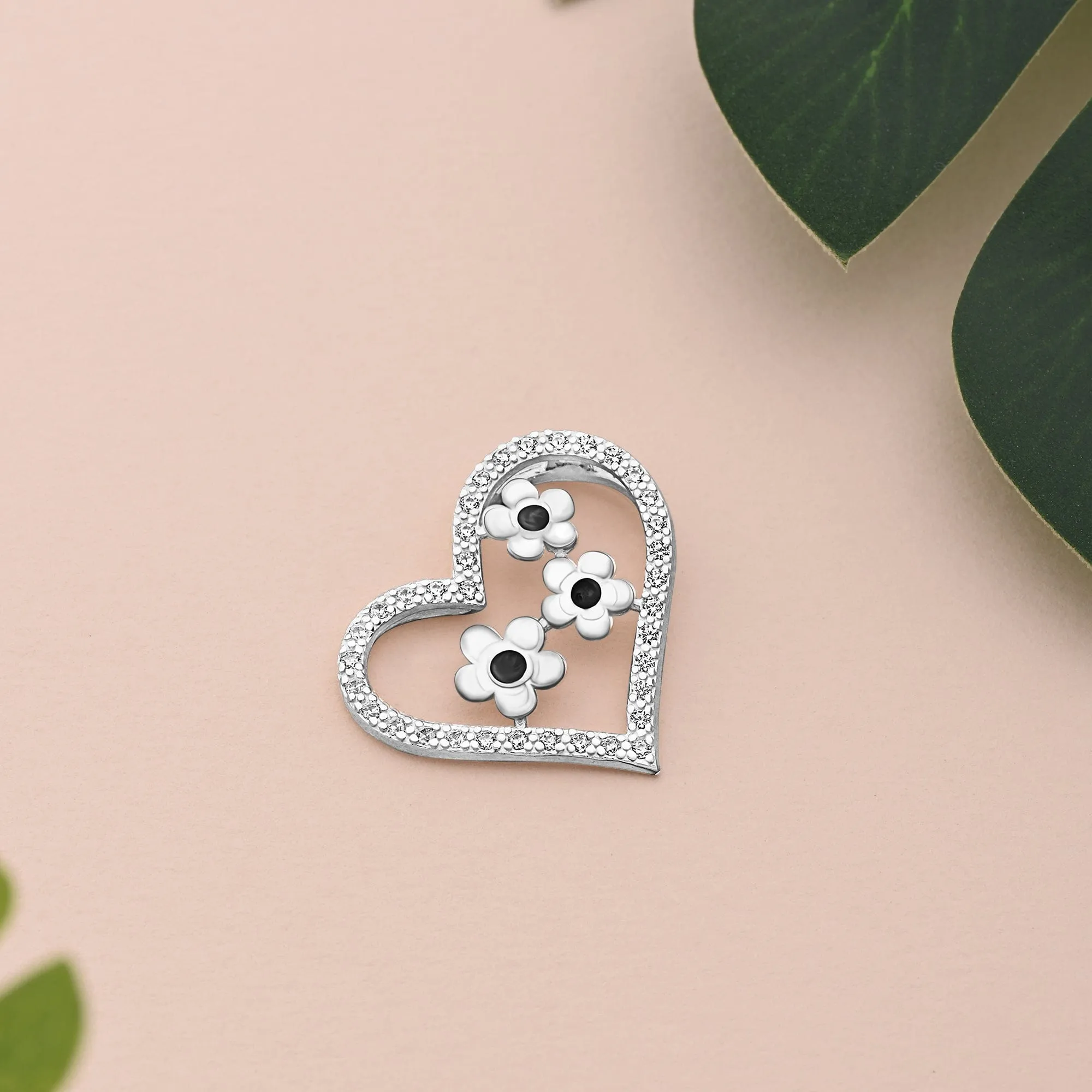 CZ Open Heart Flower Pendant Sterling Silver