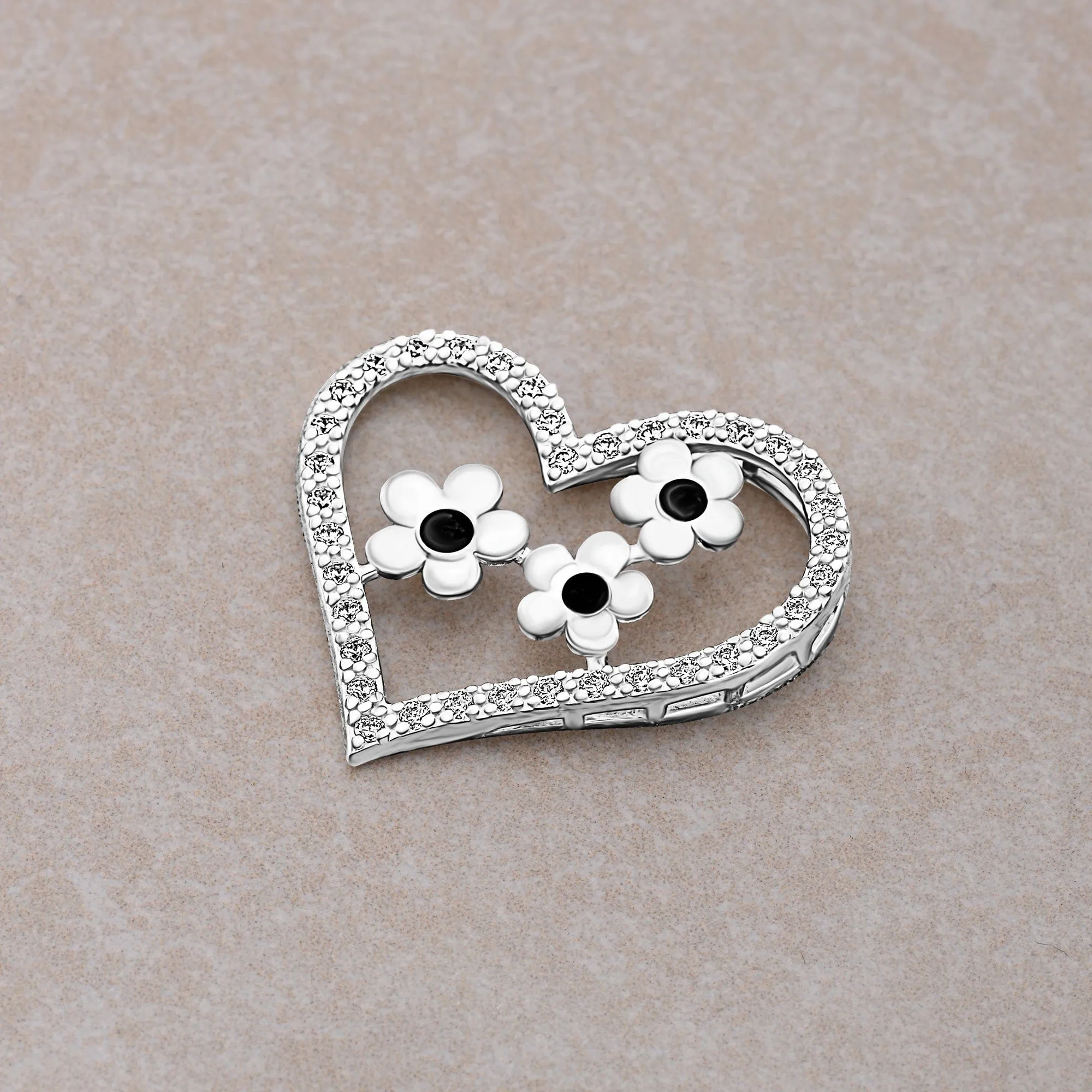 CZ Open Heart Flower Pendant Sterling Silver