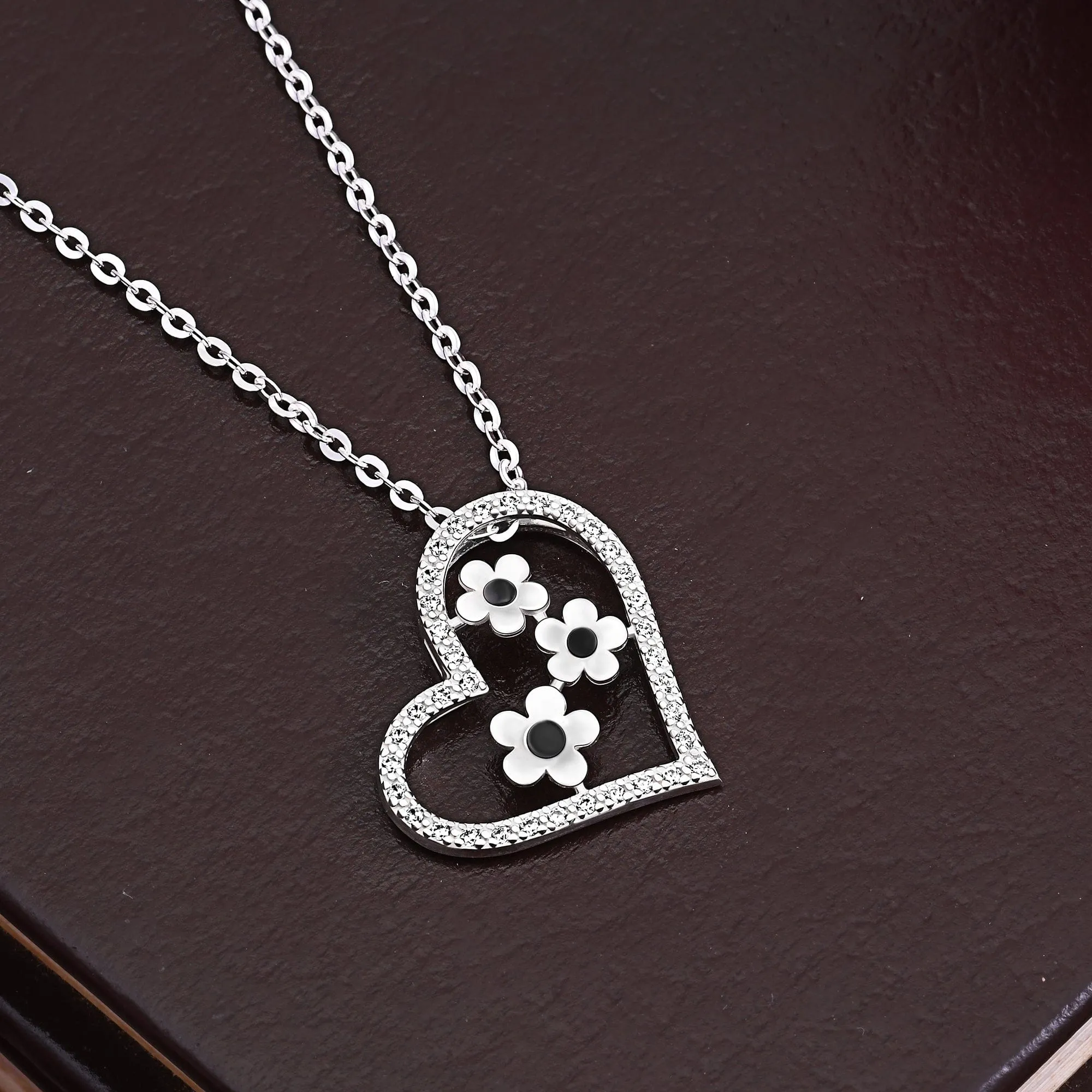 CZ Open Heart Flower Pendant Sterling Silver