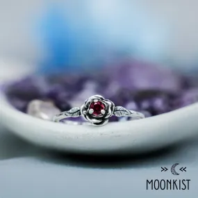 Delicate Silver Rose Ruby Promise Ring for Her| Moonkist Designs