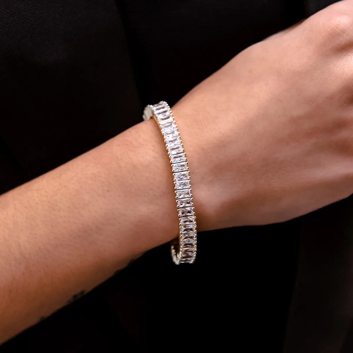 Diamond Baguette Tennis Bracelet in White Gold- 6mm