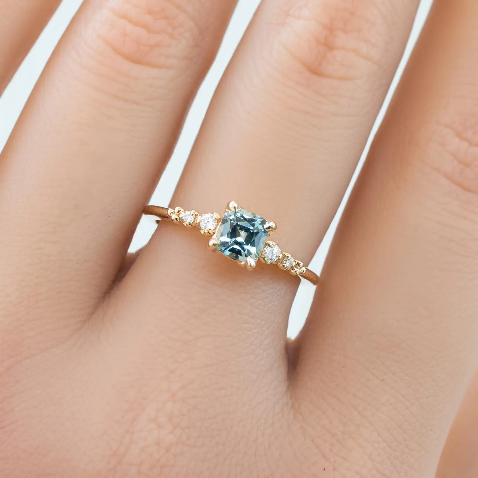 Estel Luxe Ring 0.76ct Light Blue Green Montana Sapphire, 14k Yellow Gold (One of a kind)