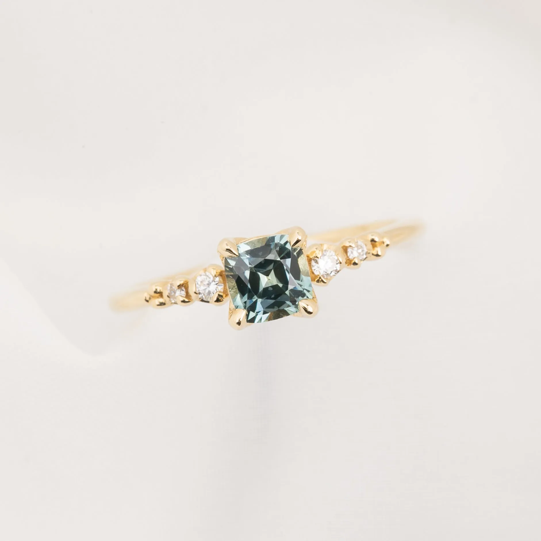 Estel Luxe Ring 0.76ct Light Blue Green Montana Sapphire, 14k Yellow Gold (One of a kind)