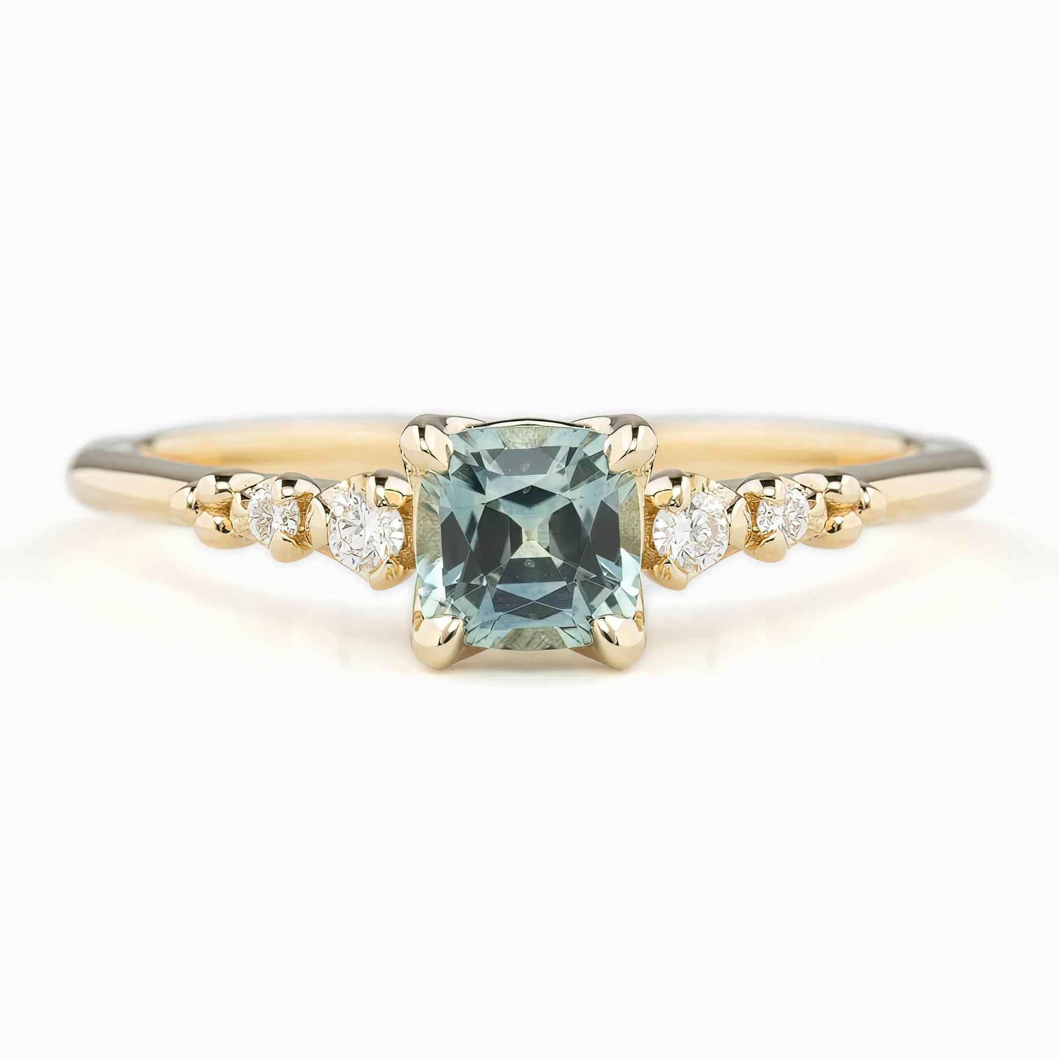 Estel Luxe Ring 0.76ct Light Blue Green Montana Sapphire, 14k Yellow Gold (One of a kind)