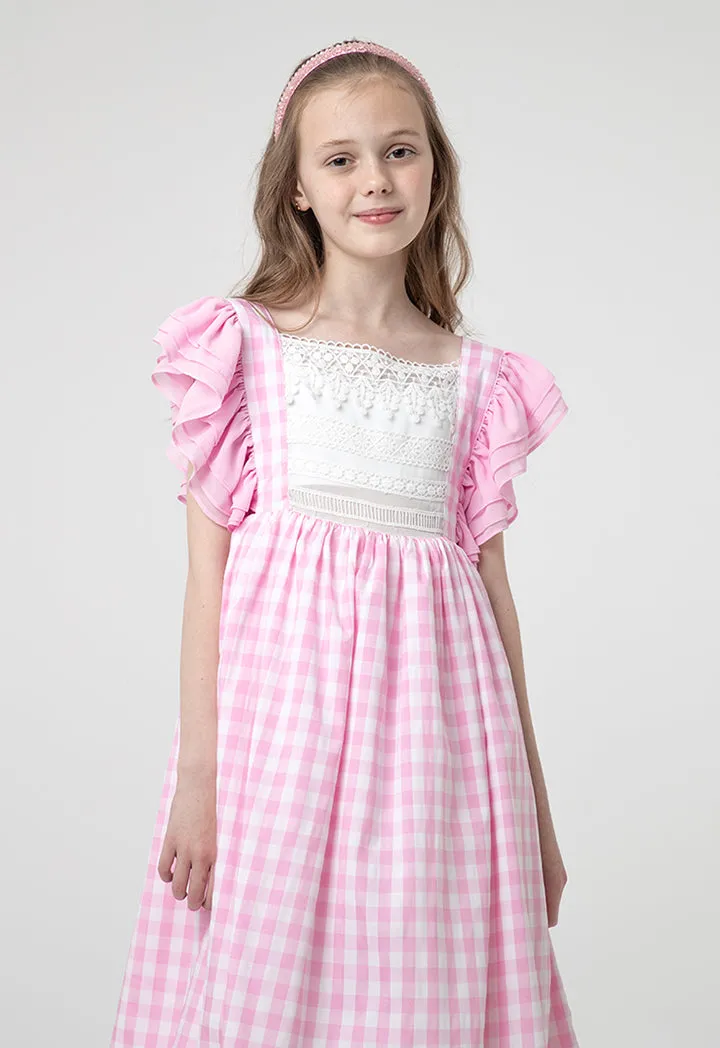 Flounce Plaid Petticoat Lace Girls Dress