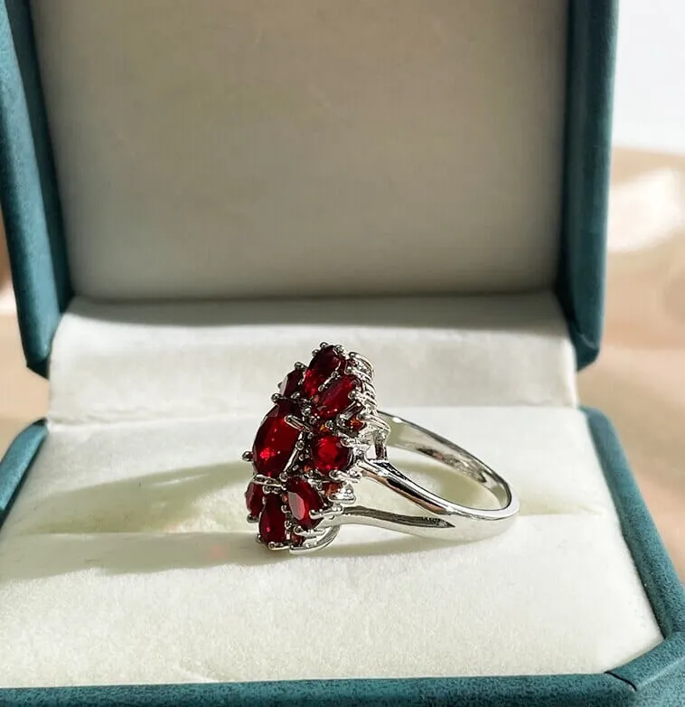 Flower Shape Ruby Silver Ring