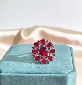 Flower Shape Ruby Silver Ring