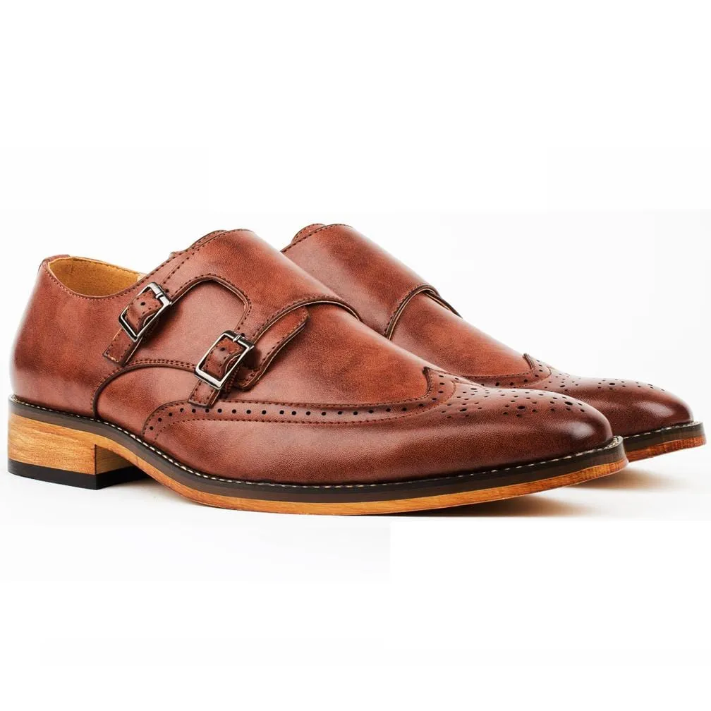 Gino Vitale Men's Monk Strap Brogue Dress Shoes