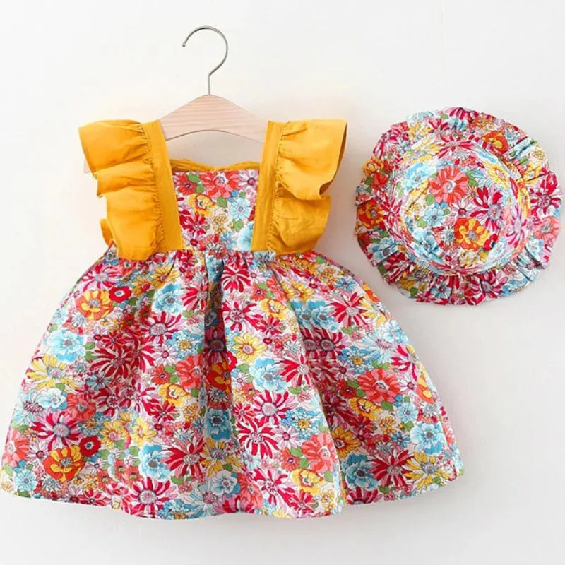 Girls Summer Fashion Dress & Hat Set