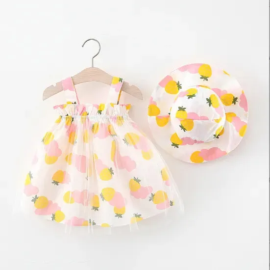 Girls Summer Fashion Dress & Hat Set