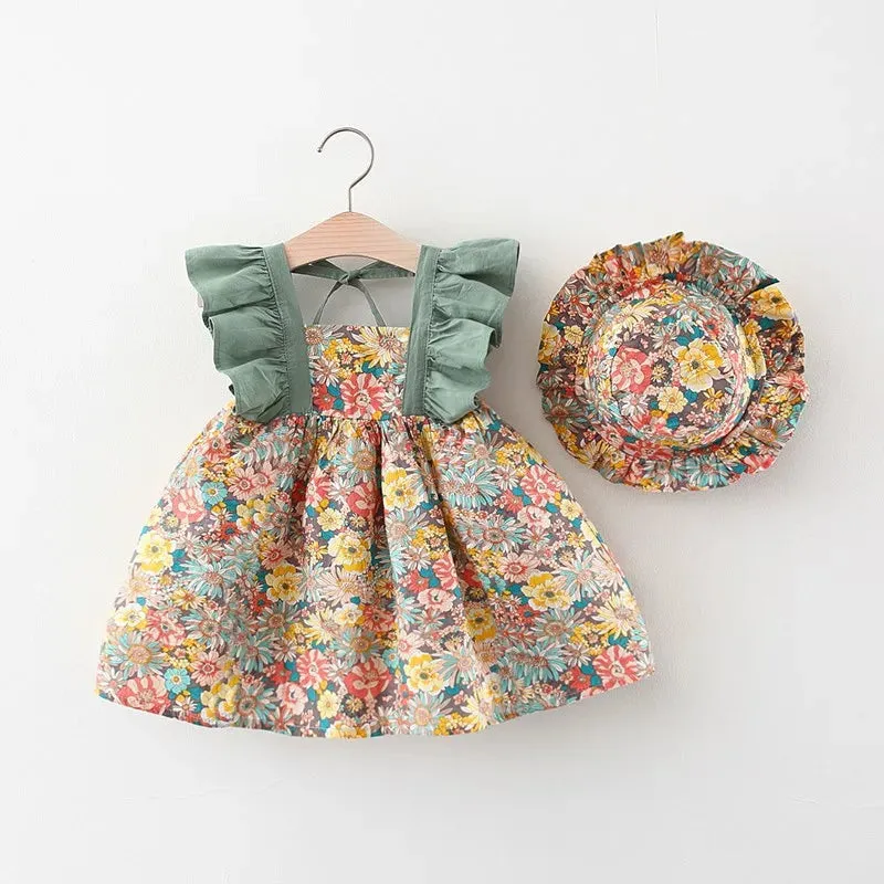 Girls Summer Fashion Dress & Hat Set