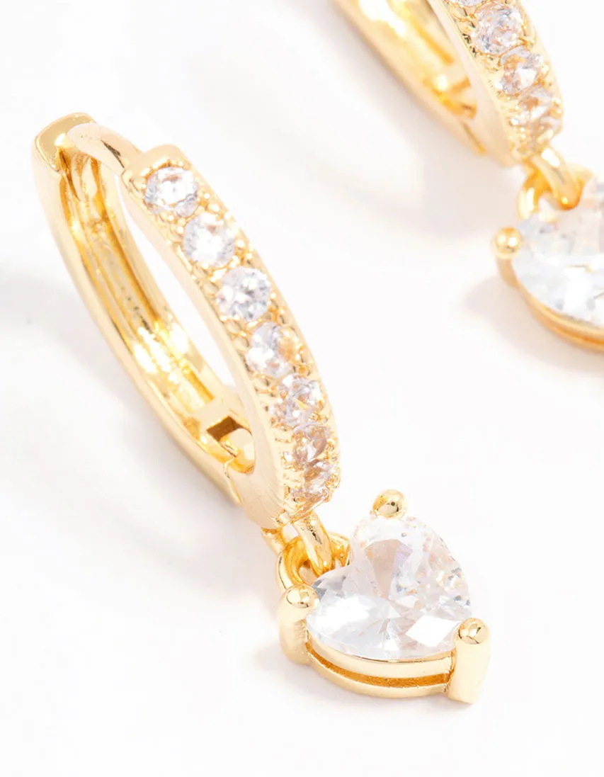 Gold Plated Cubic Zirconia Heart Huggie Earrings