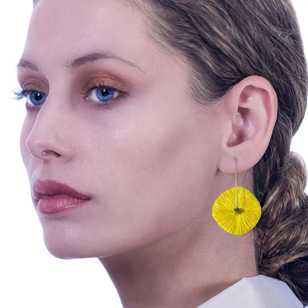 Handmade Flower Earrings Made From Papier-Mâché Yellow