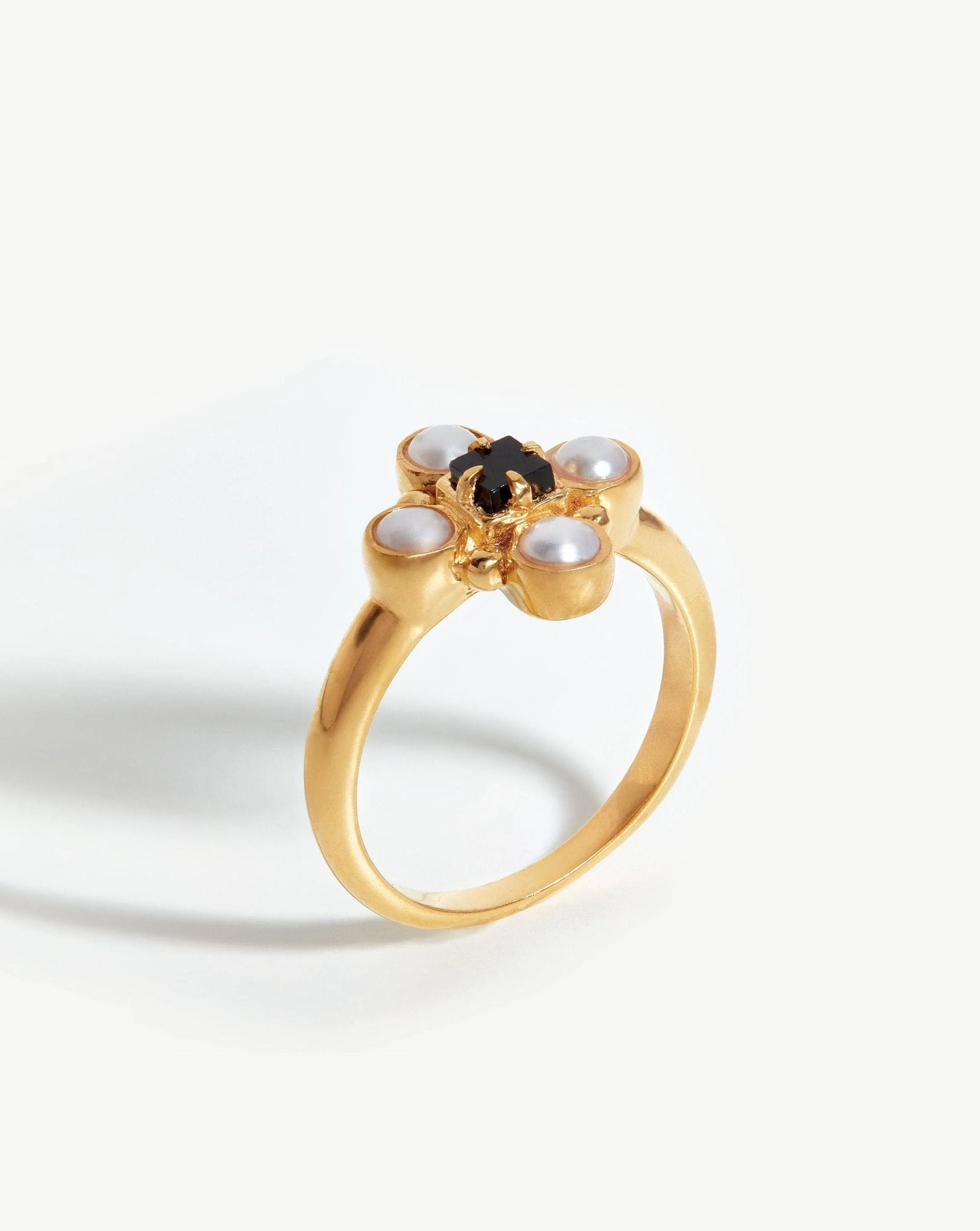 Harris Reed Quartet Ring | 18ct Gold Plated Vermeil/Pearl & Black Onyx