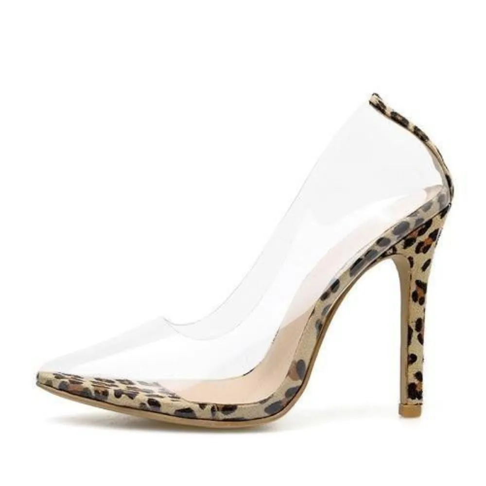 High Thin Heels Leopard Pumps Pointed Toe Slip on