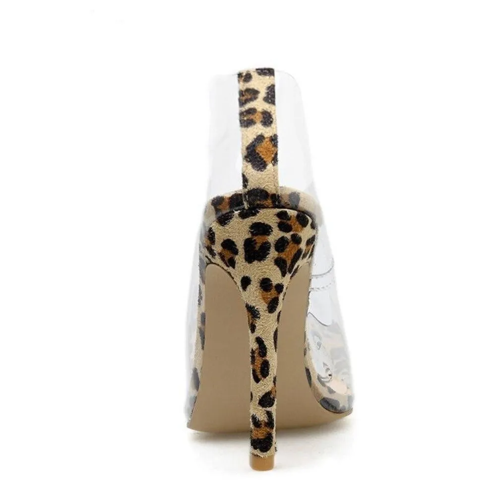 High Thin Heels Leopard Pumps Pointed Toe Slip on