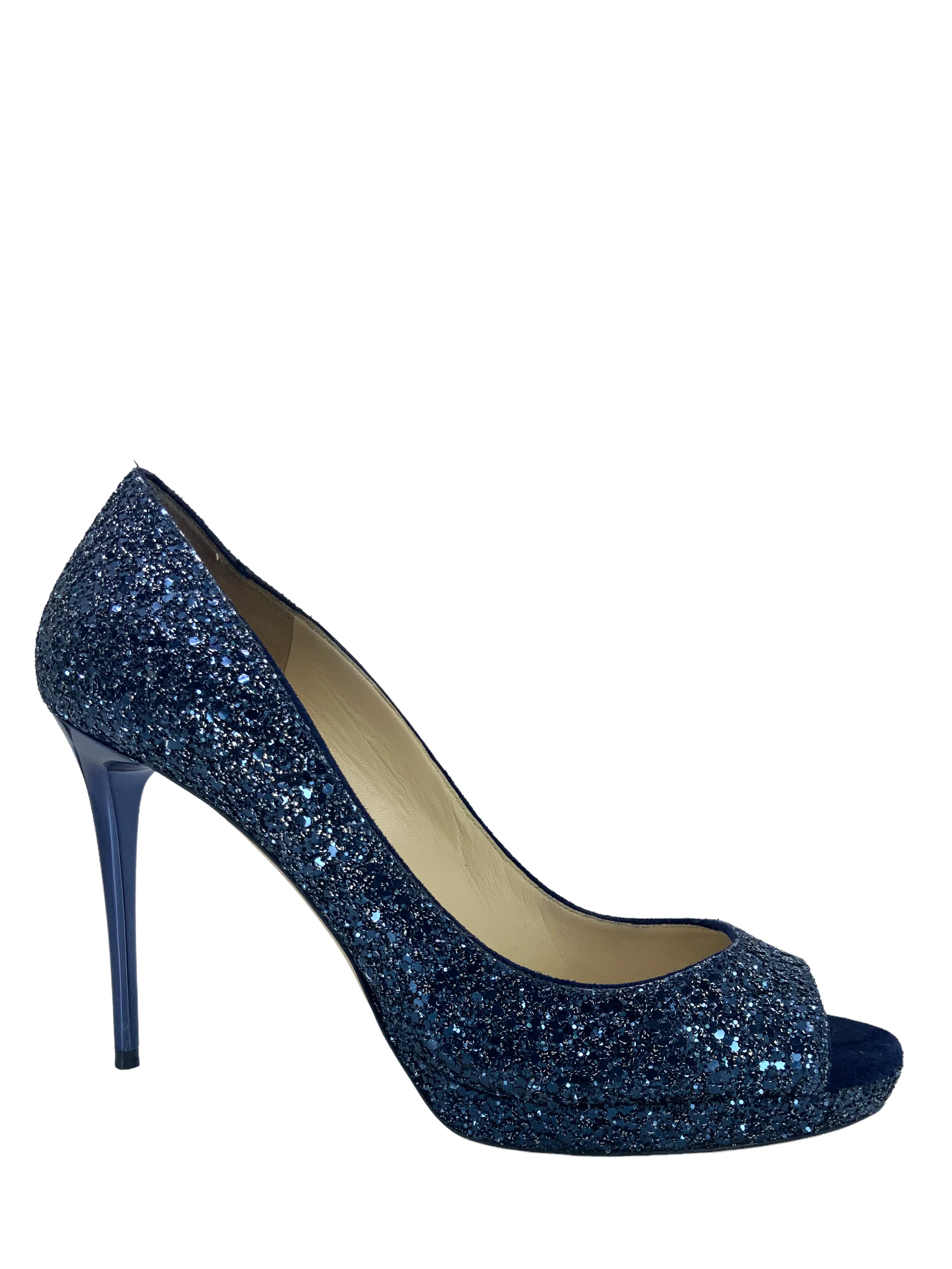 Jimmy Choo Glitter Fabric Platform Peep Toe Pumps Size 10