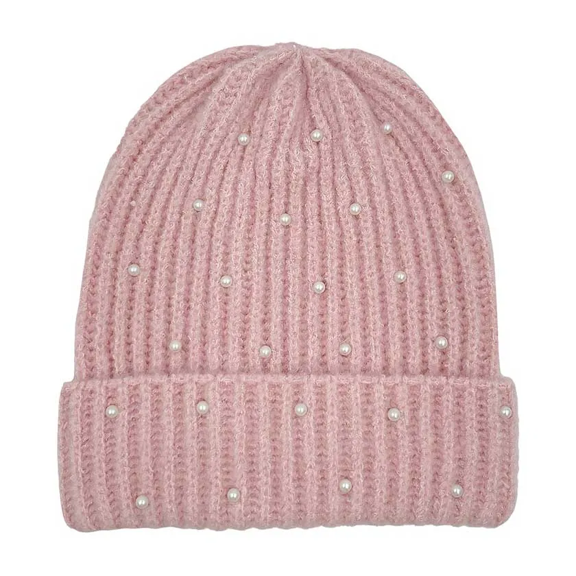 Knitted Pearl Beanie Hat