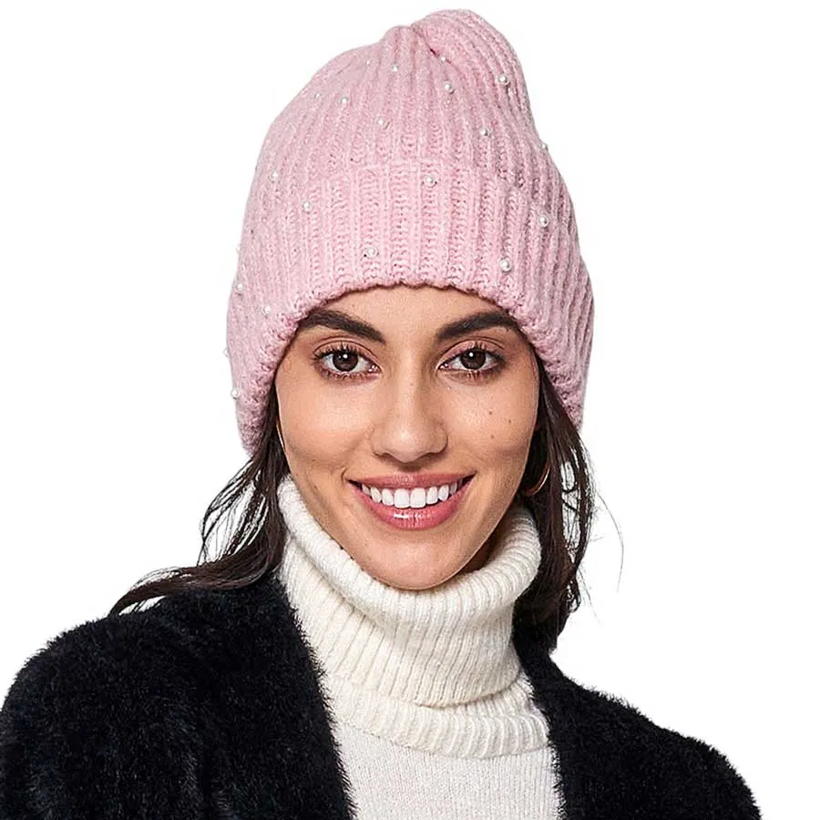 Knitted Pearl Beanie Hat