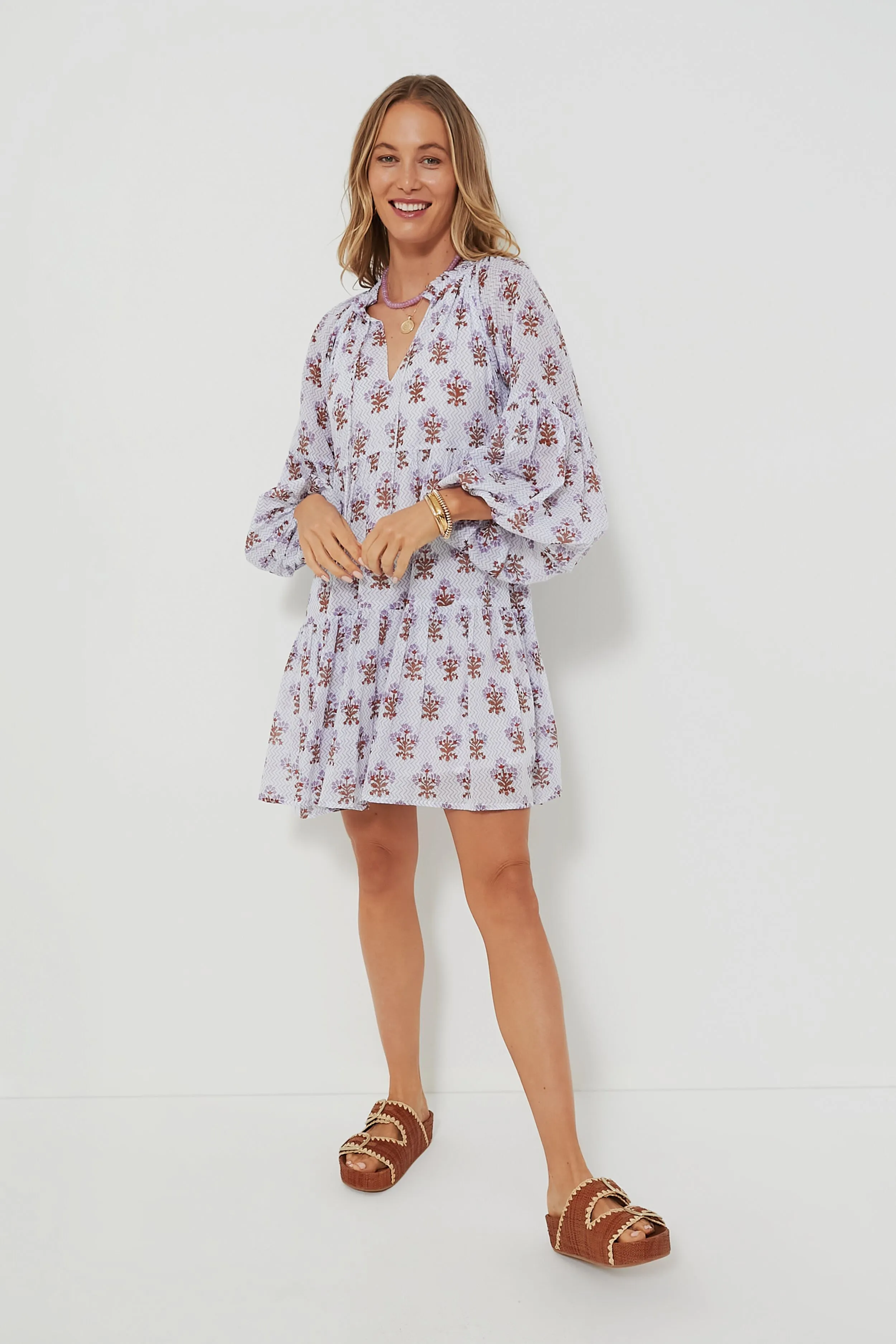 Lavender Atherton Balloon Sleeve Short Dress