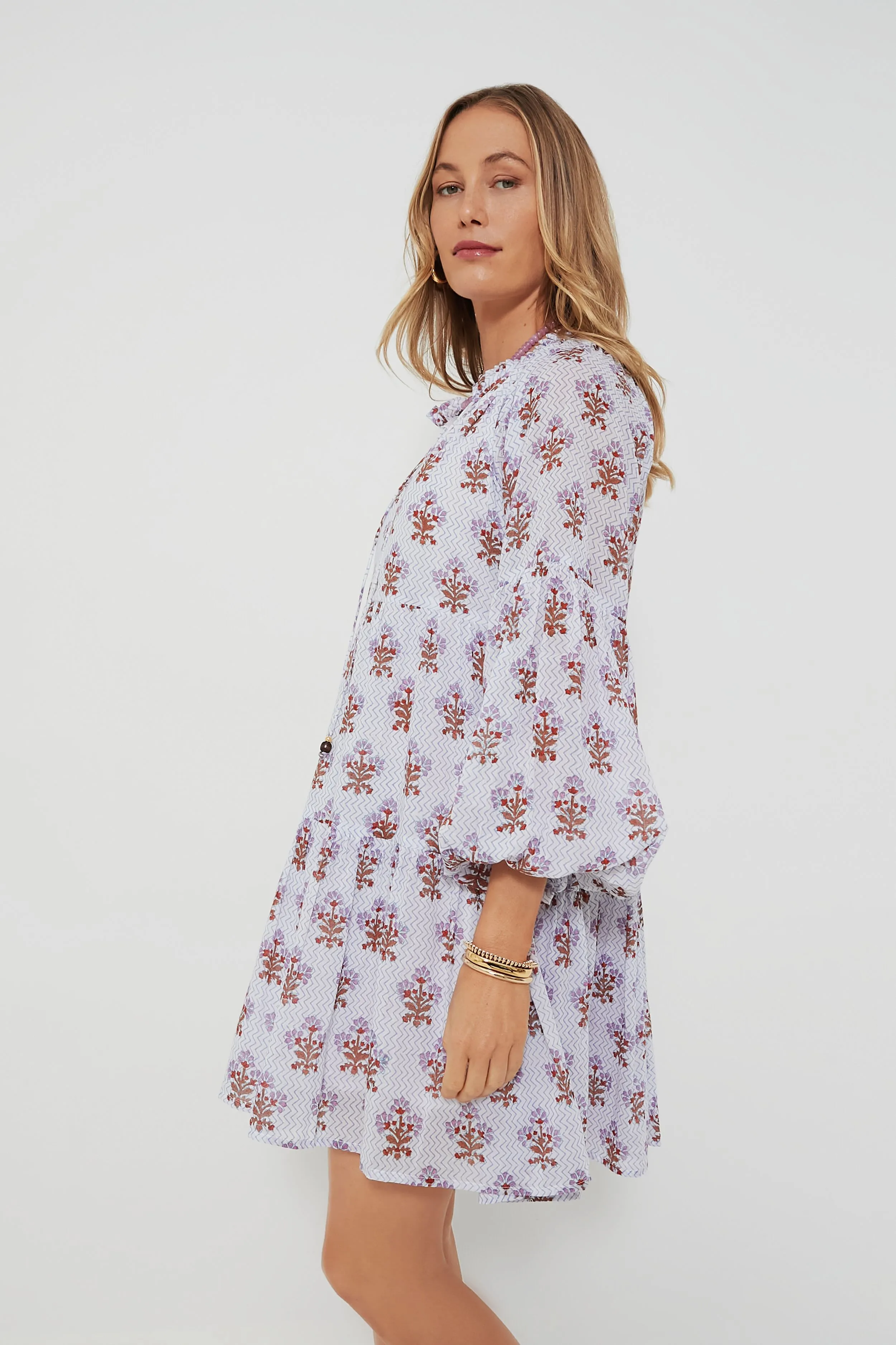 Lavender Atherton Balloon Sleeve Short Dress