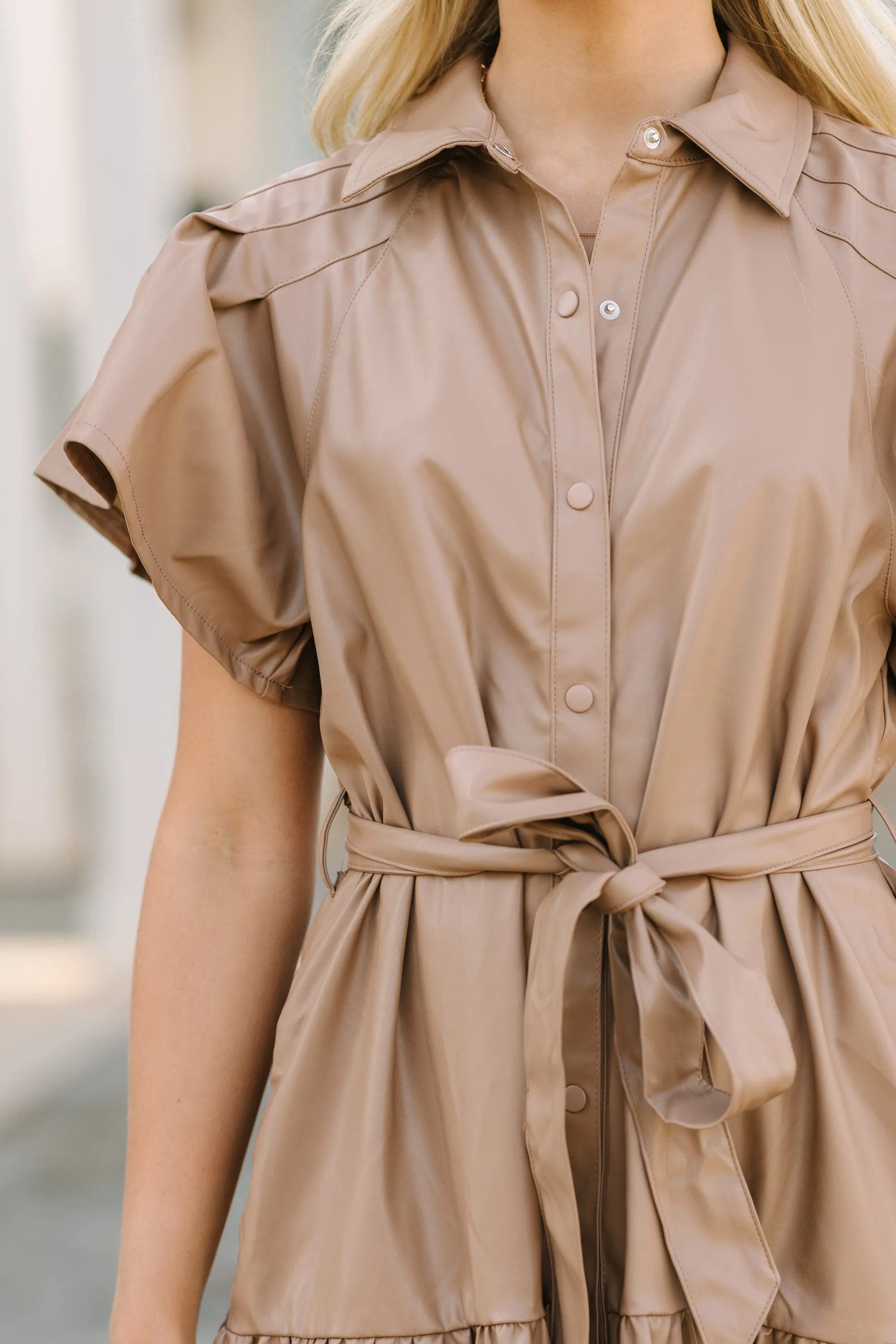 Look Of Love Tan Brown Faux Leather Dress