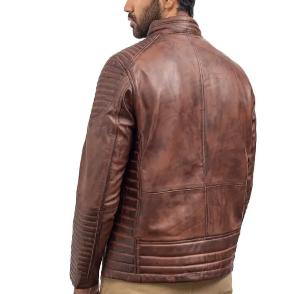 Mens Retro Cafe Racer Distressed Brown Jacket