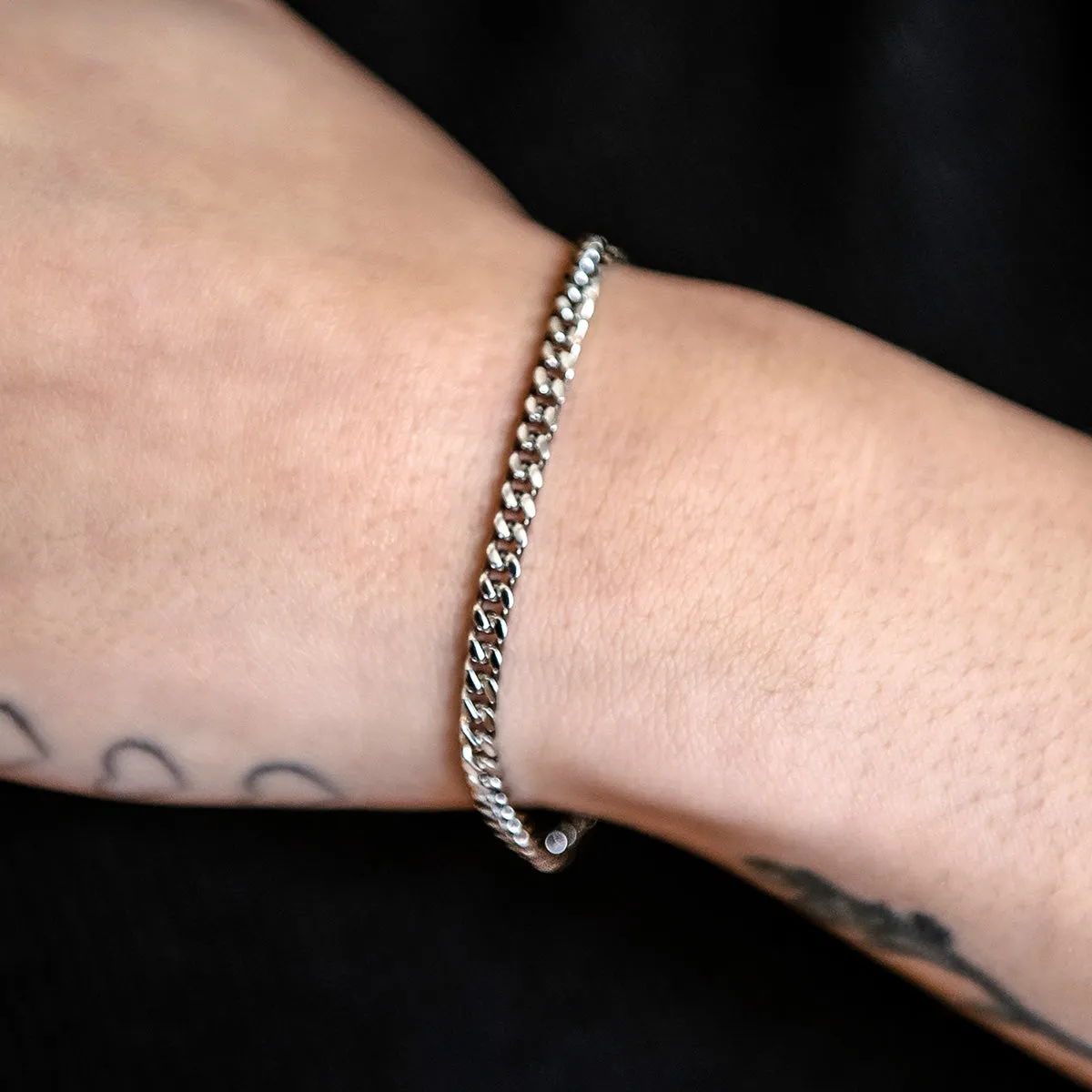 Micro Cuban Bracelet in White Gold- 3mm