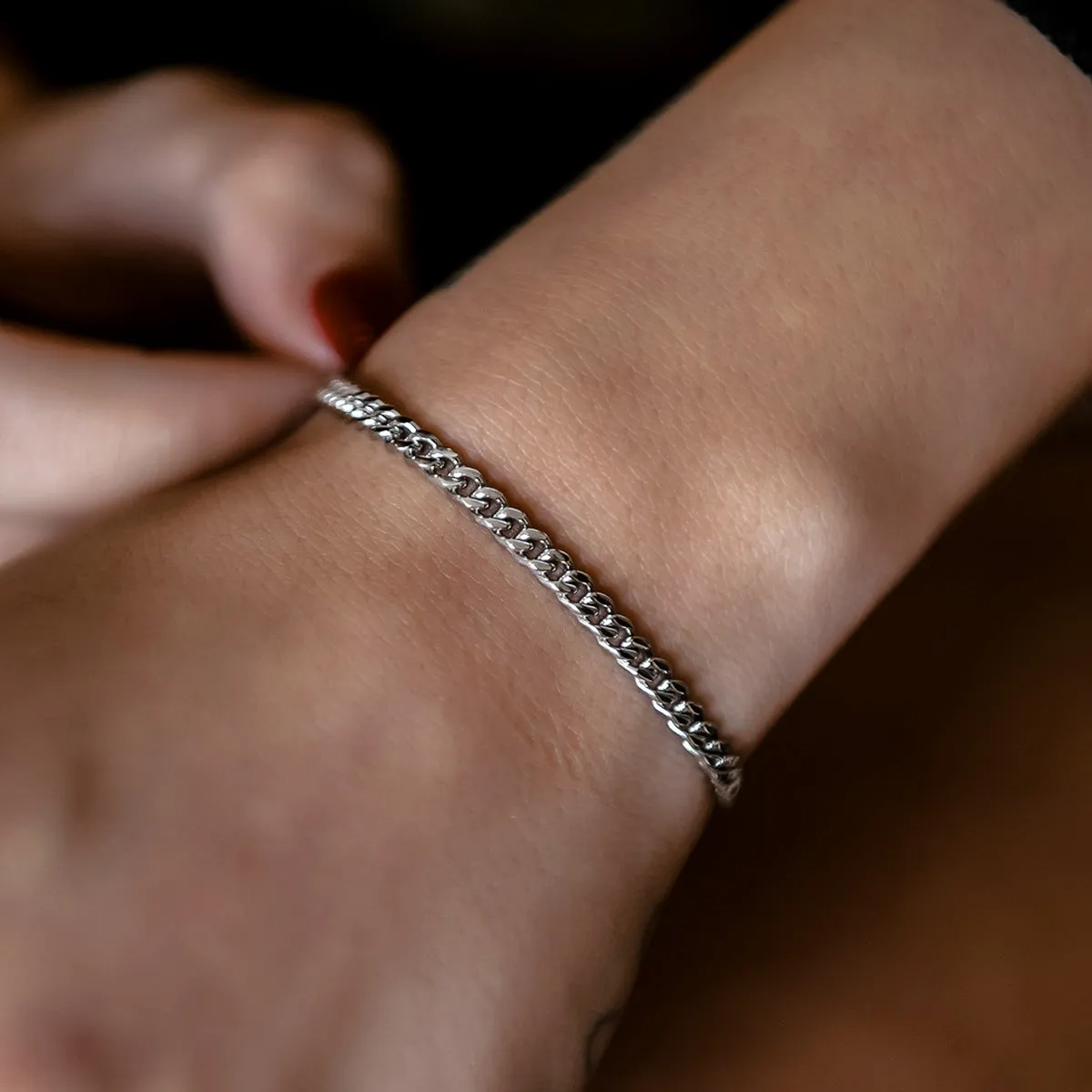 Micro Cuban Bracelet in White Gold- 3mm