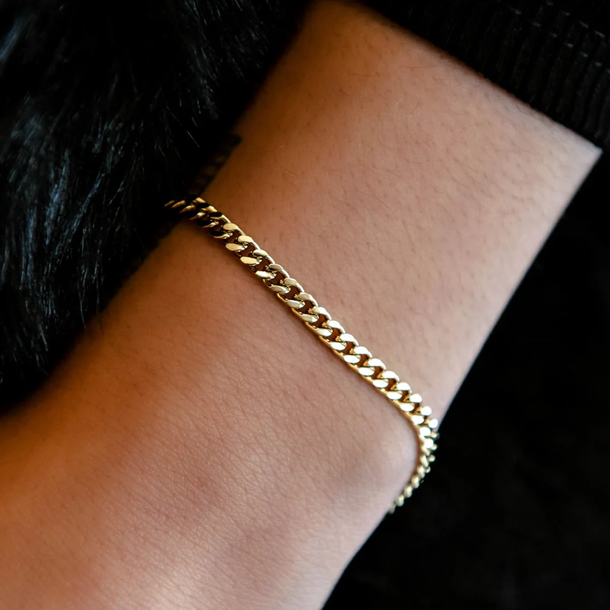 Micro Cuban Bracelet in Yellow Gold- 3mm