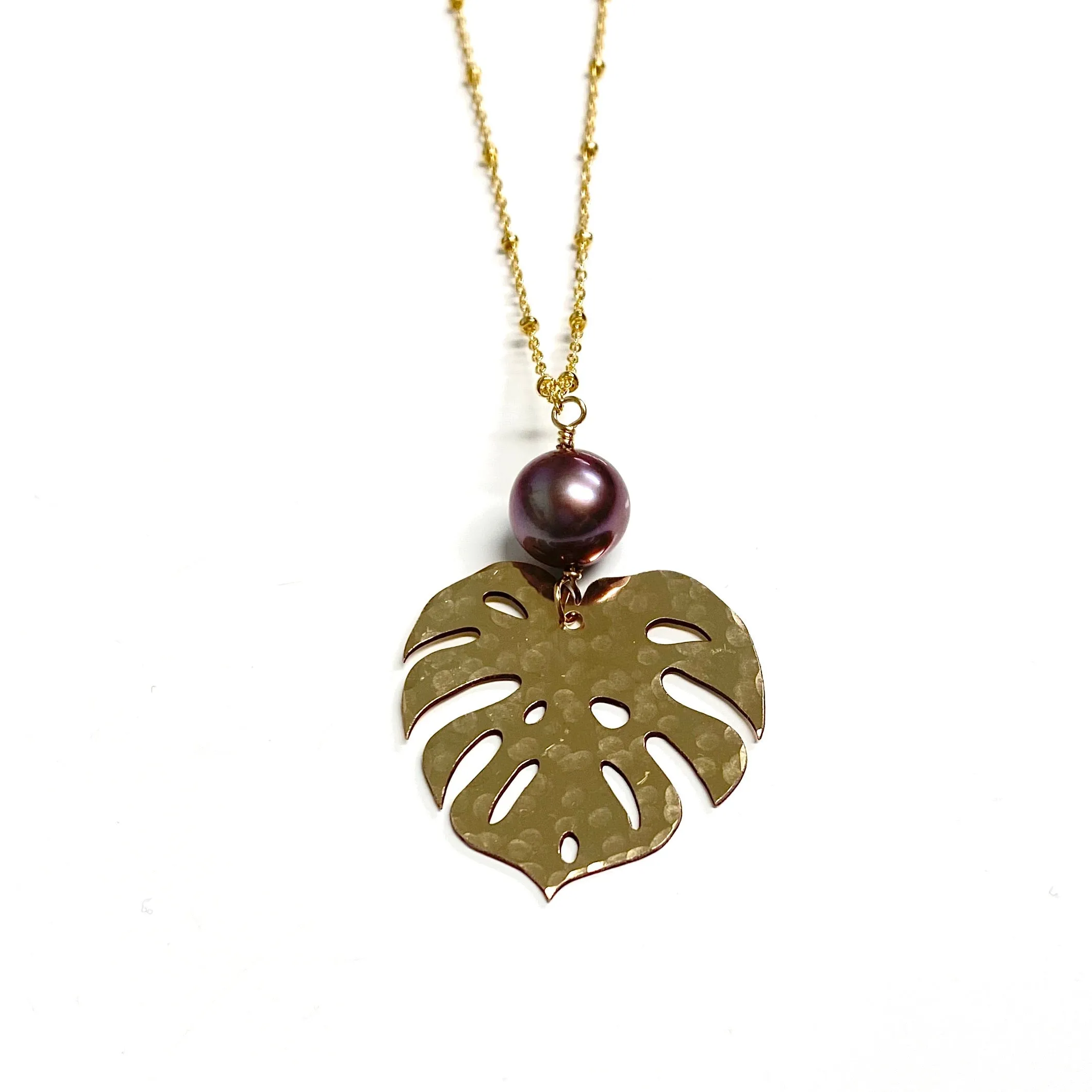 Monstera long necklace - Edison pearl (N335)