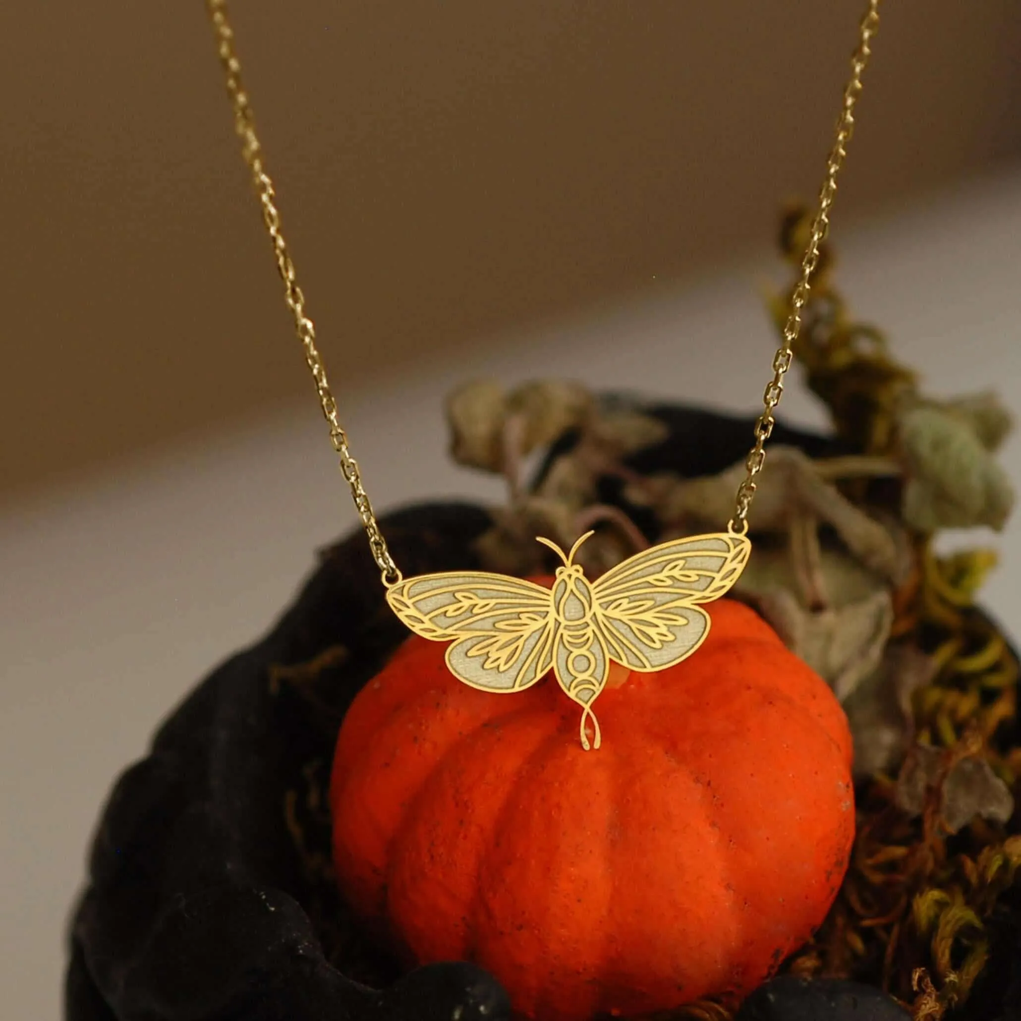 Moth Necklace | 14K Solid Gold