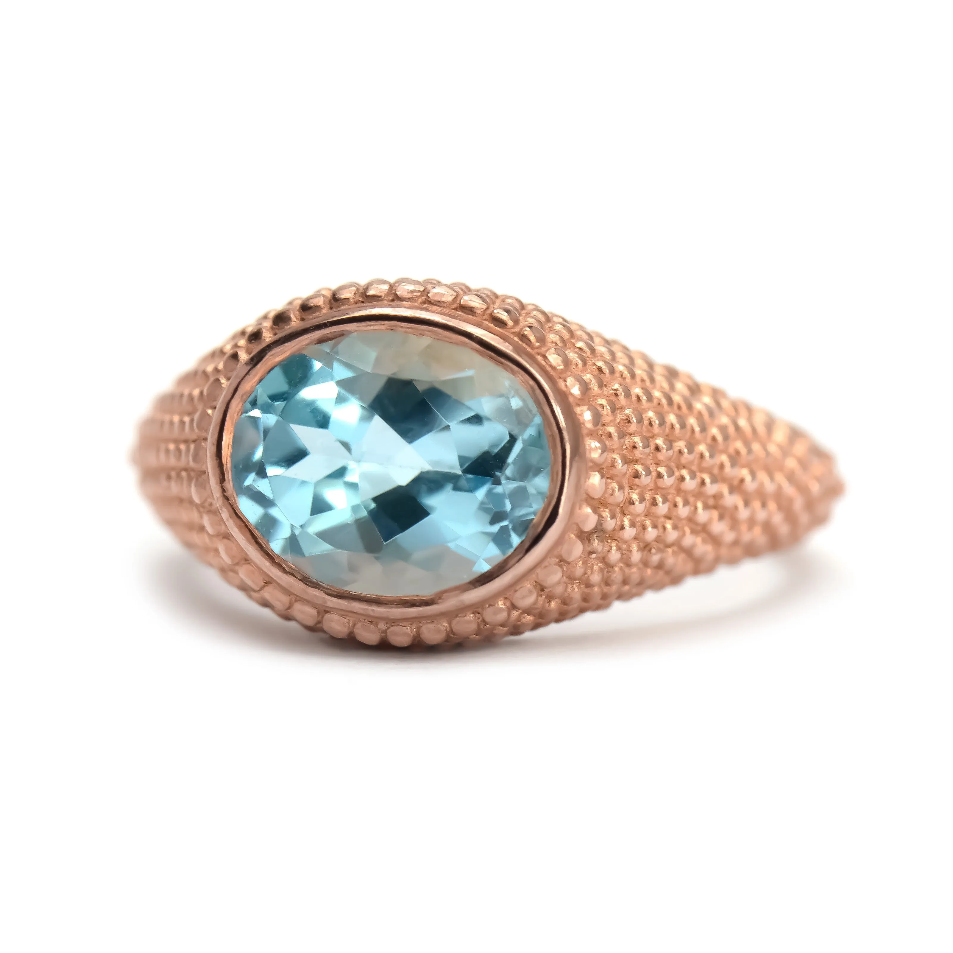 Nubia Oval Blue Topaz Rose Gold Ring Size 7US