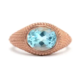 Nubia Oval Blue Topaz Rose Gold Ring Size 7US