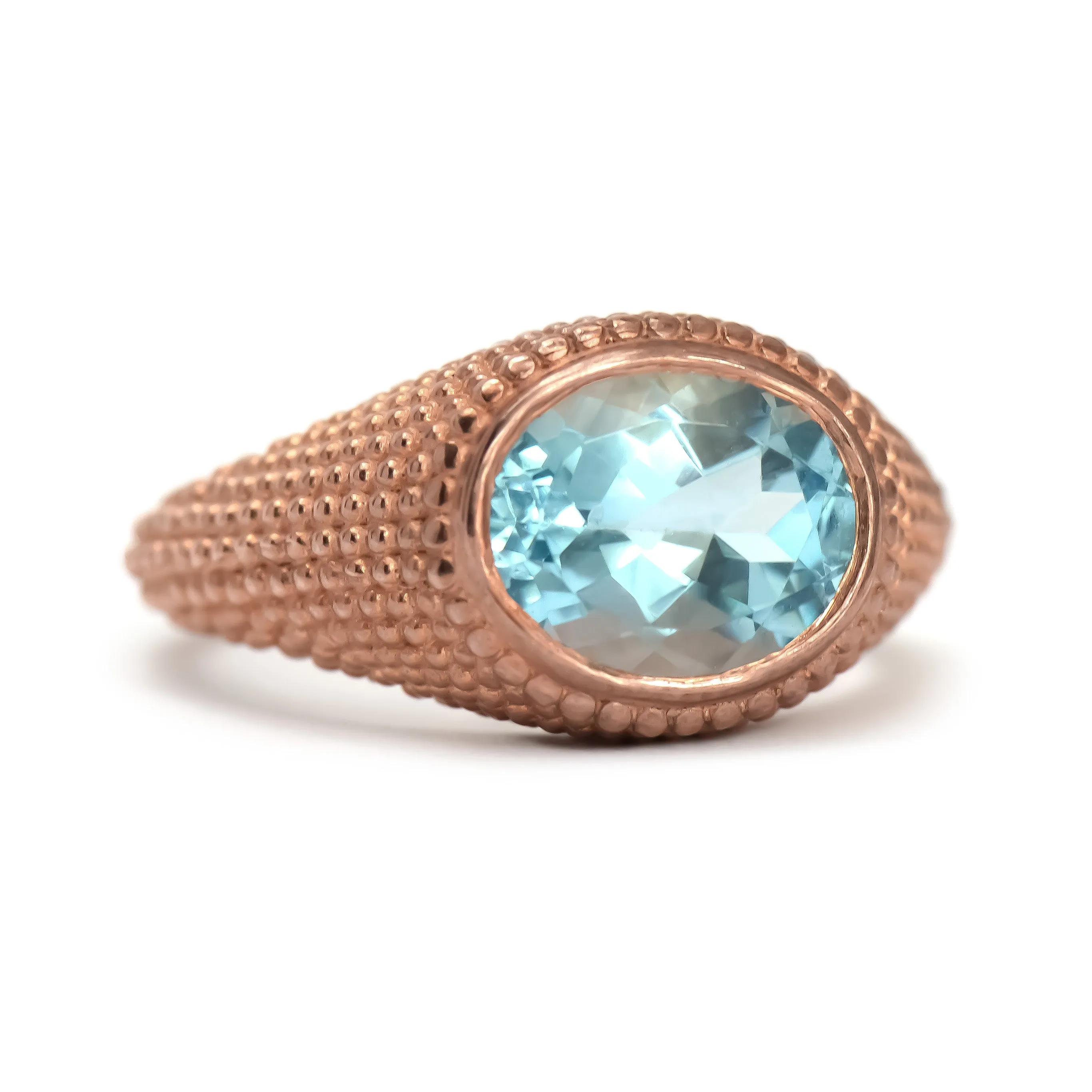 Nubia Oval Blue Topaz Rose Gold Ring Size 7US