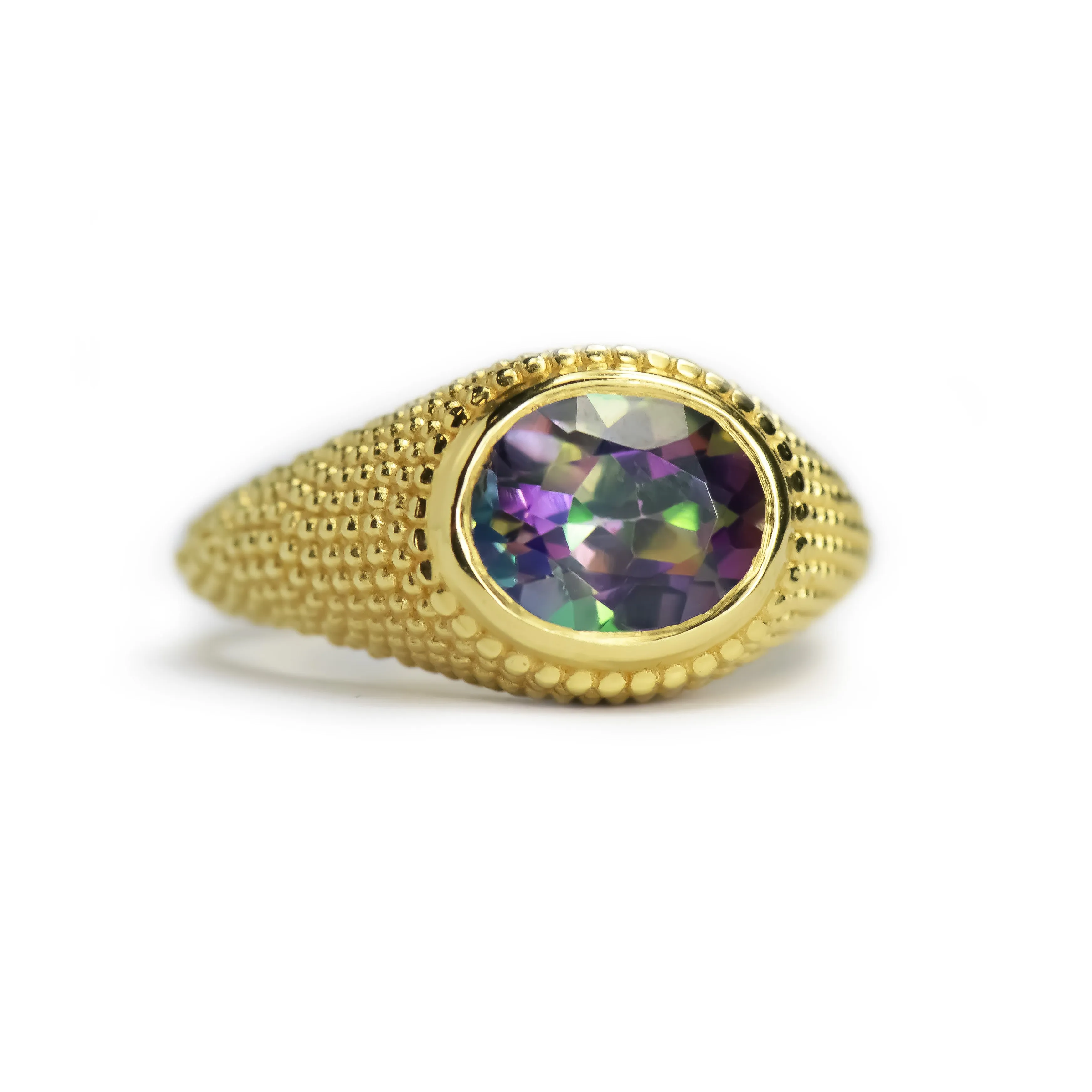 Nubia Oval Mystic Topaz Yellow Gold Ring Size 7US