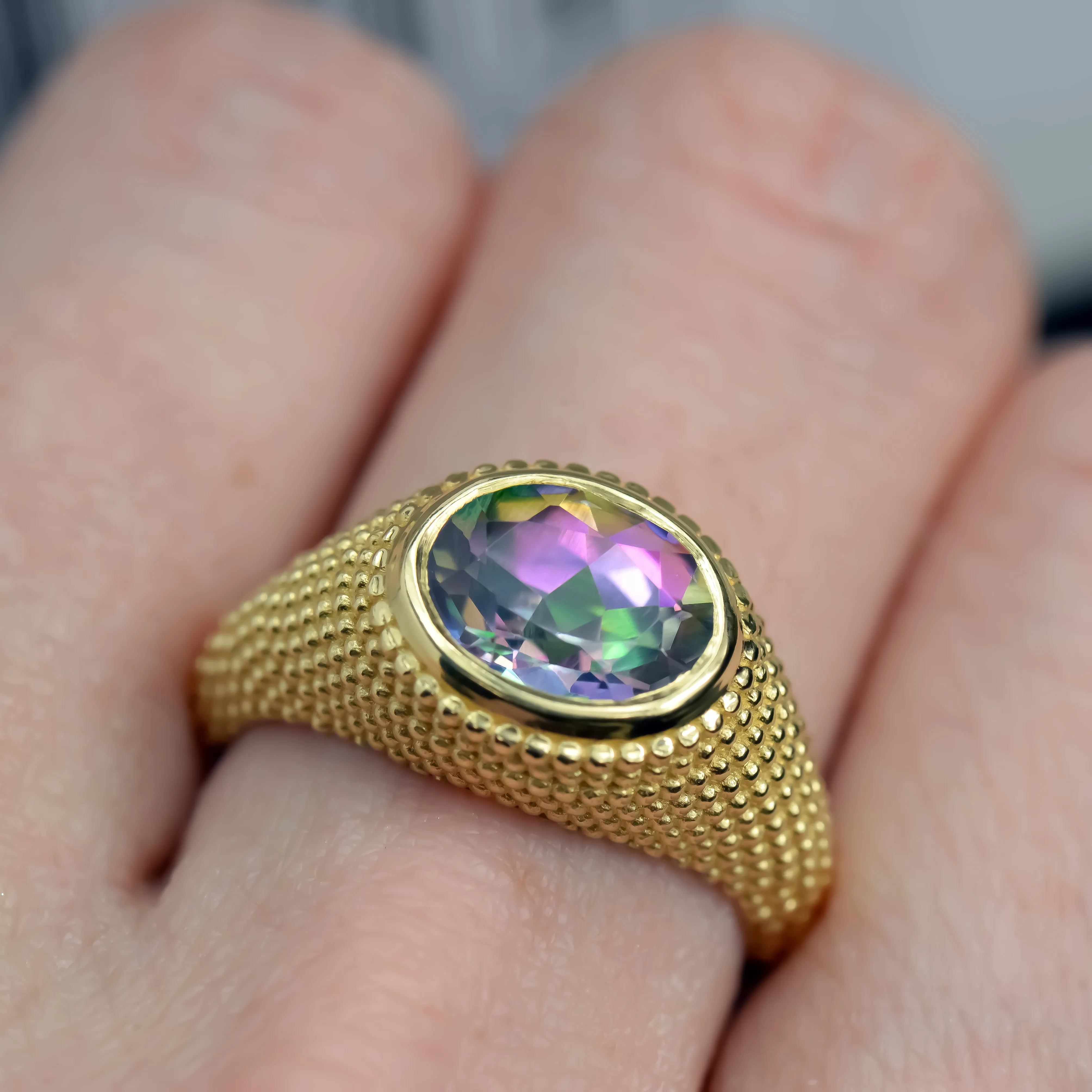 Nubia Oval Mystic Topaz Yellow Gold Ring Size 7US