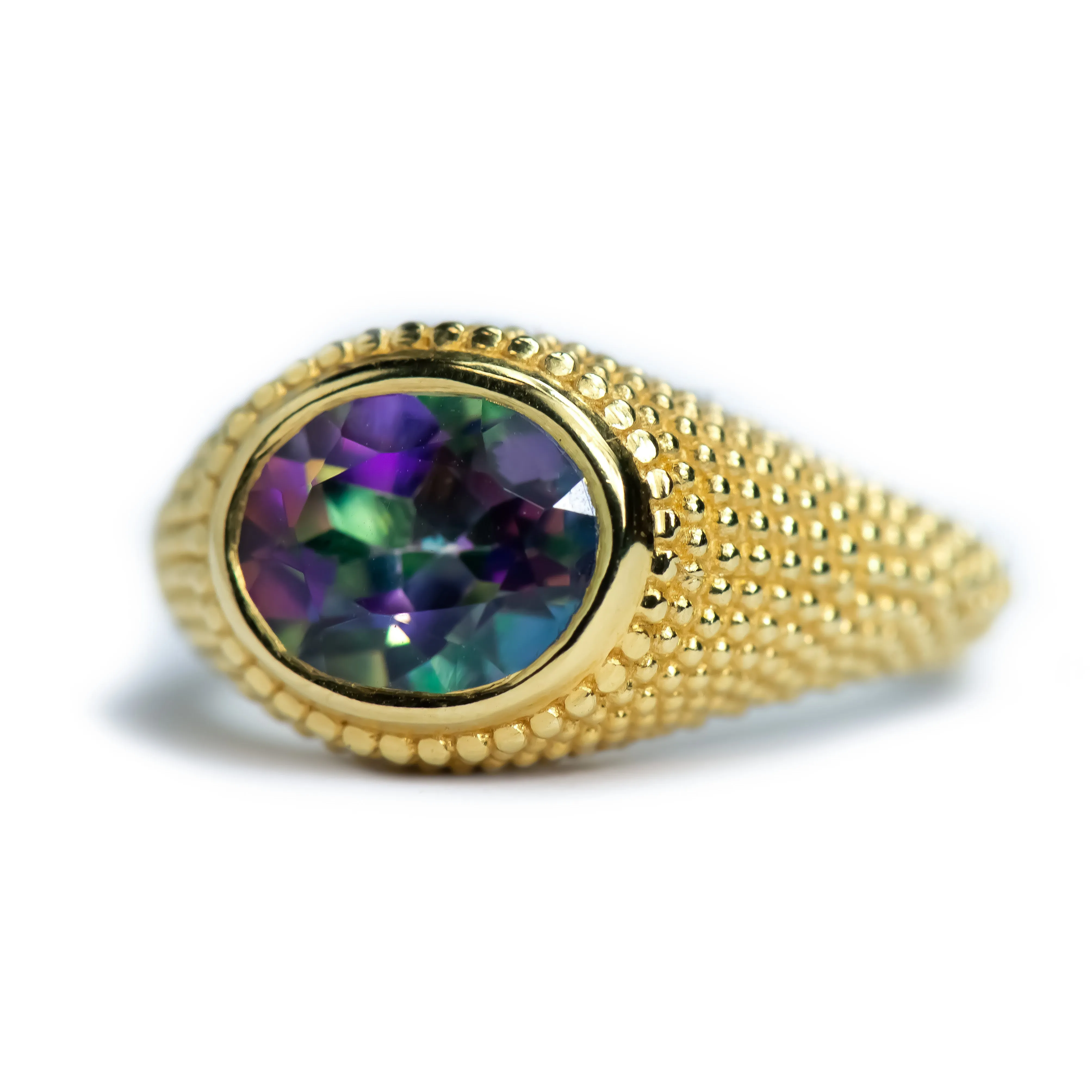 Nubia Oval Mystic Topaz Yellow Gold Ring Size 7US