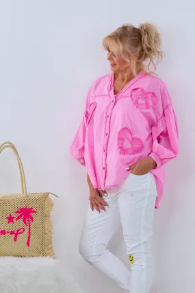 Oversized Bluse mit Herz-Patches, pink