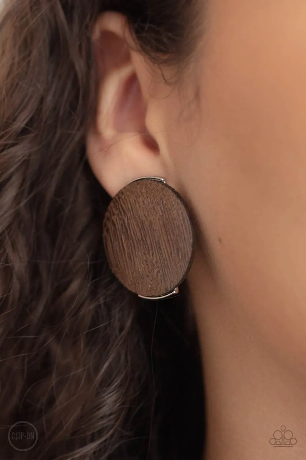 Paparazzi WOODWORK It - Brown Clip - On Earrings