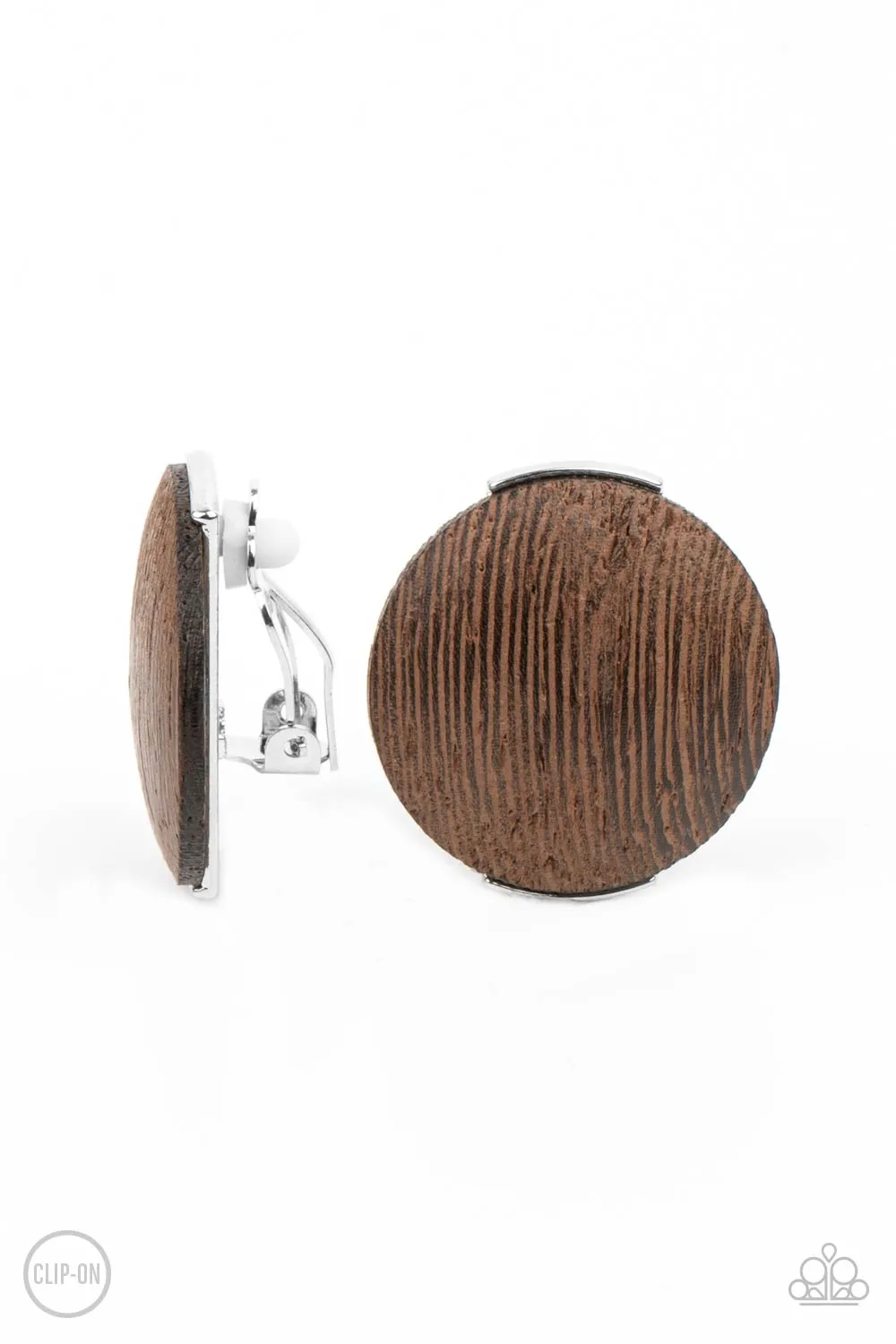 Paparazzi WOODWORK It - Brown Clip - On Earrings