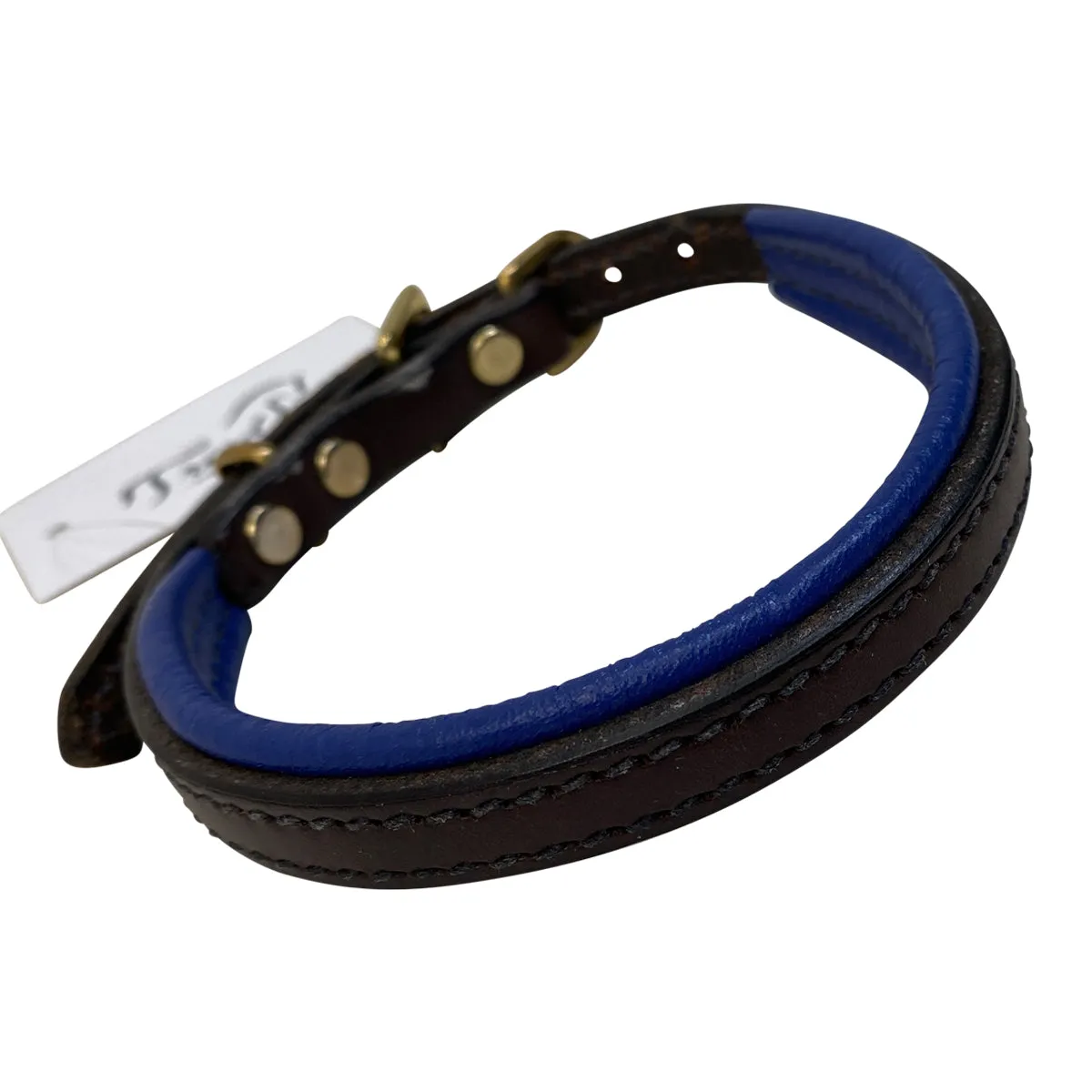 Perri's Padded Leather Dog Collar in Blue/Brown - XS