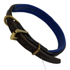 Perri's Padded Leather Dog Collar in Blue/Brown - XS