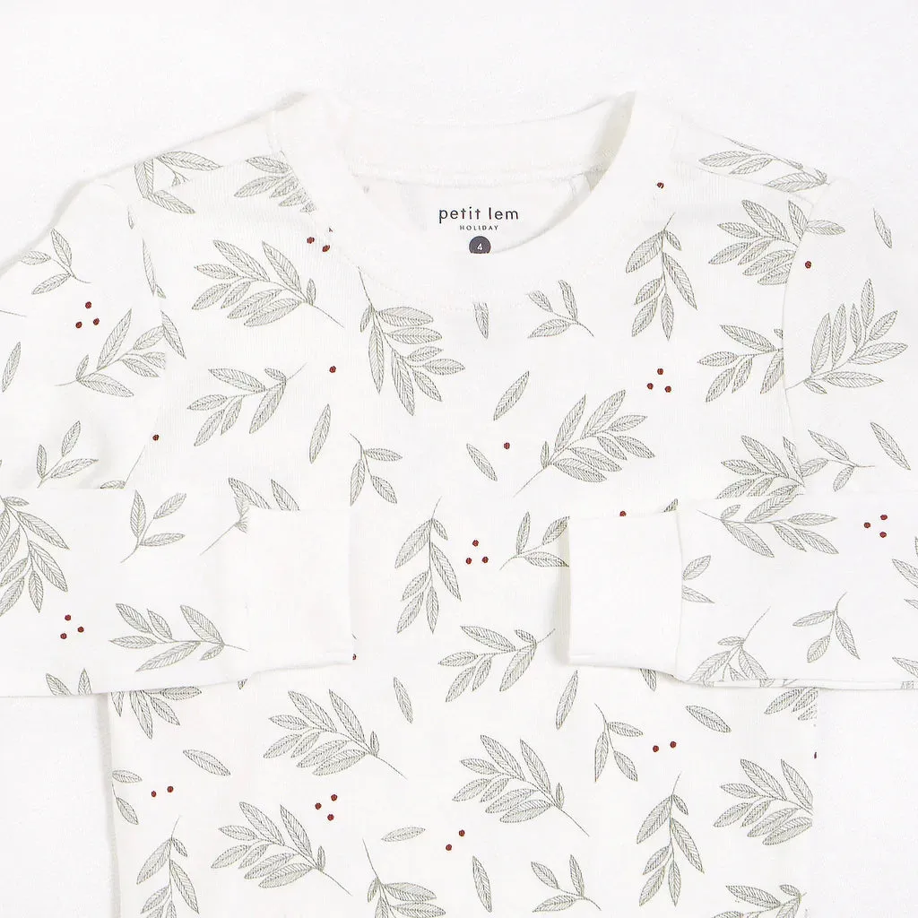 Petit Lem 2pc PJ Set w/Leaf Print _Off White 22HRS62418K-2